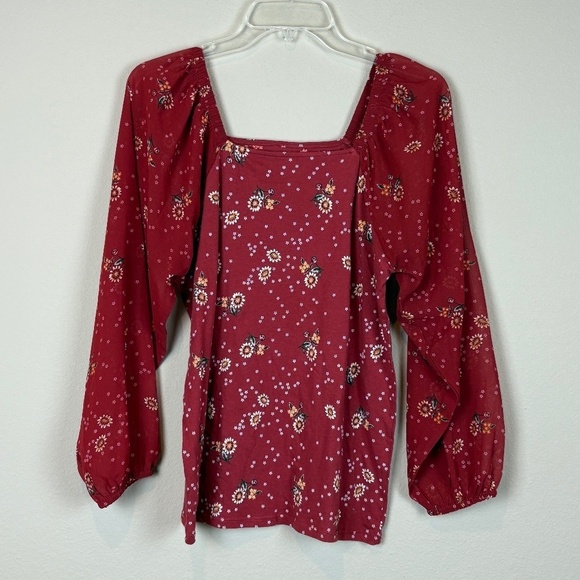 Loft Outlet Rust Floral Wide Neckline Sheer Long Sleeve Peasant Blouse; Size M - Picture 1 of 7